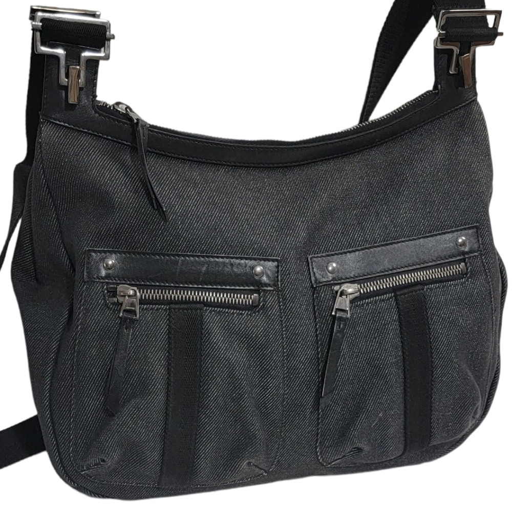⭐GUCCI Black Denim Canvas and Leather Crossbody Bag 101620 - Picture 2 of 11